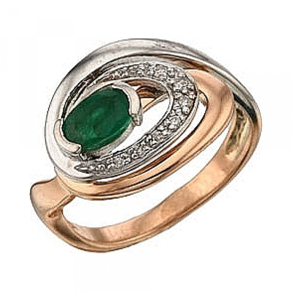 Золотое кольцо с бриллиантом и изумрудом № 34438