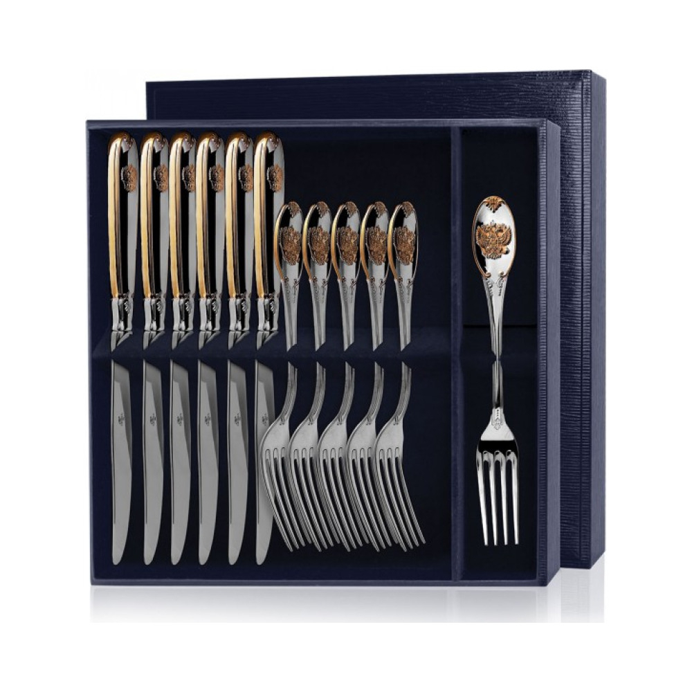 Серебряный столовый набор  Единство  с позолотой