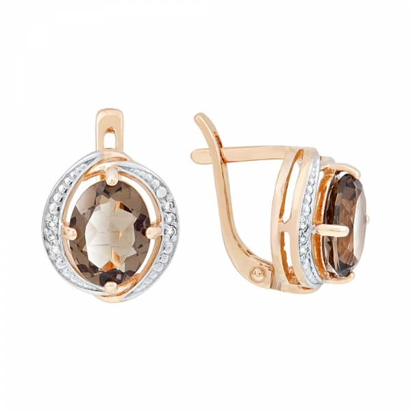 Золотые серьги с раухтопазом и фианитом № 117569