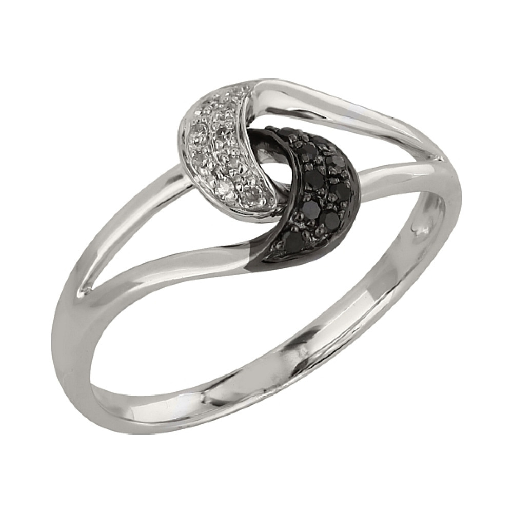 Золотое кольцо с чёрным и белым бриллиантами № 99212