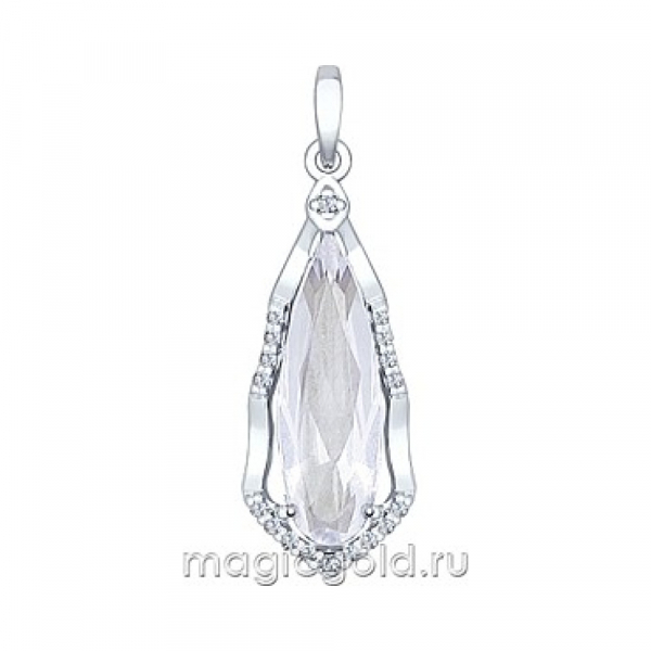 Серебряная подвеска с горным хрусталем и фианитом № 138594