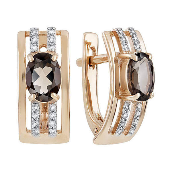 Золотые серьги с раухтопазом и фианитом № 131877