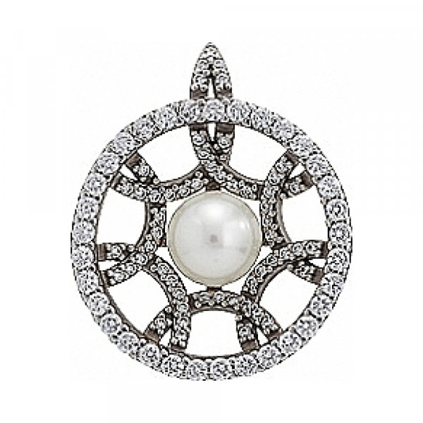 Золотая подвеска с жемчугом и фианитом № 77031