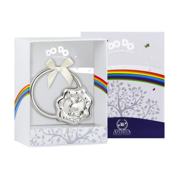 Погремушка Зайка на кольце из серебра 925 пробы