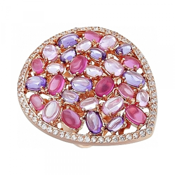 Серебряное кольцо с фианитом и золотым покрытием № 115633