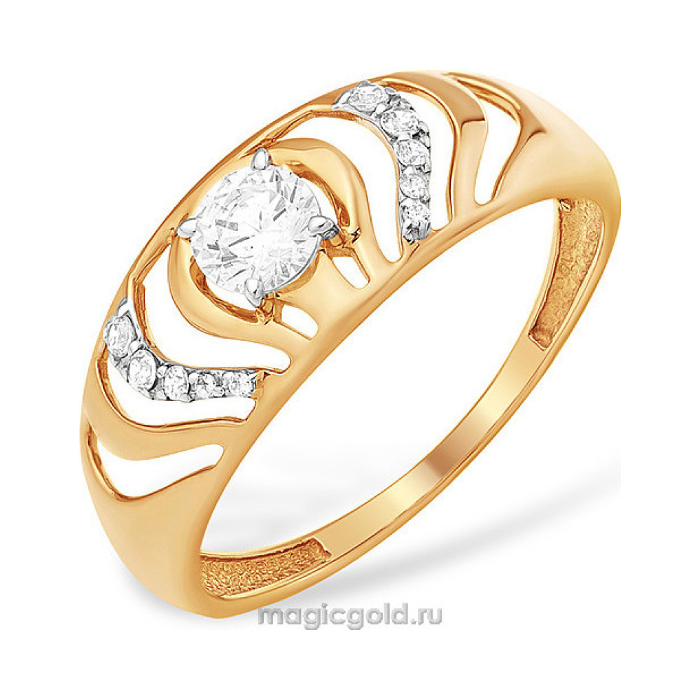 Золотое кольцо с кристаллом swarovski и фианитом № 141927