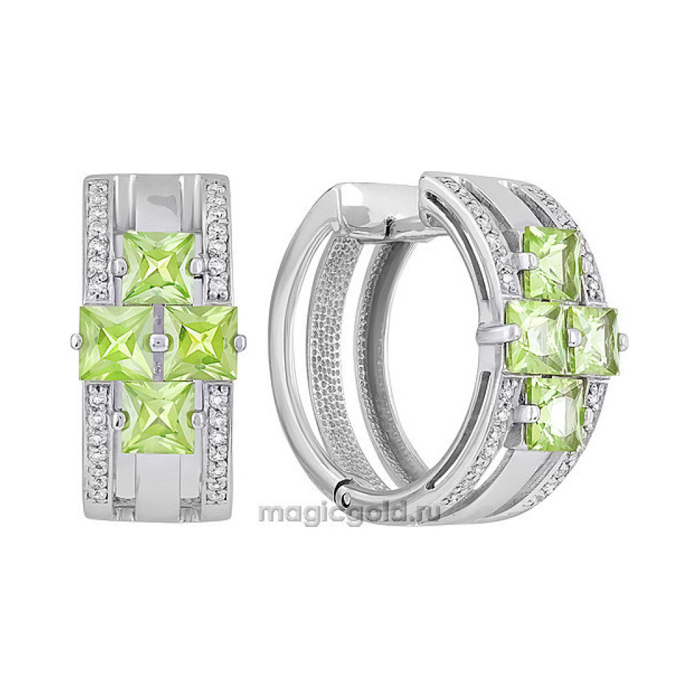 Серебряные серьги с хризолитом и фианитом № 140129