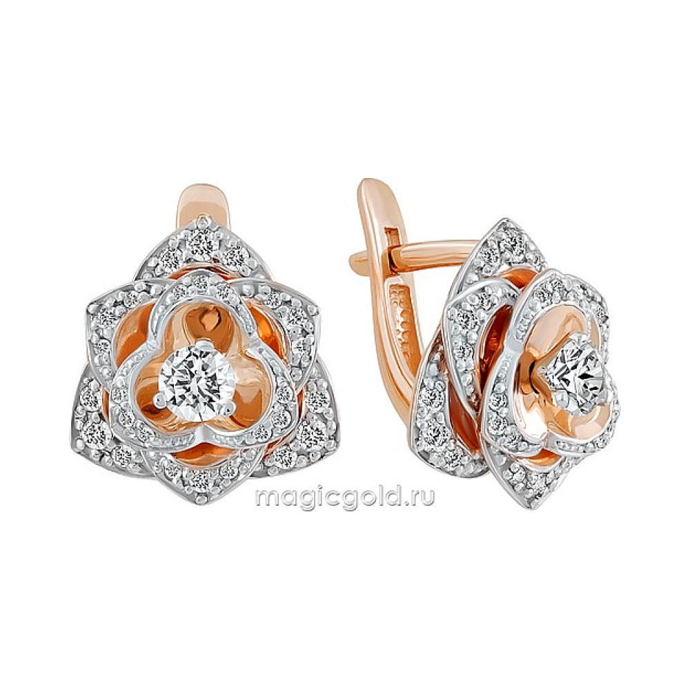 Золотые серьги с бриллиантом № 155431