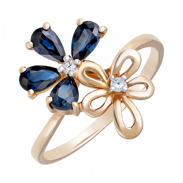 Золотое кольцо с бриллиантом и сапфиром № 82268