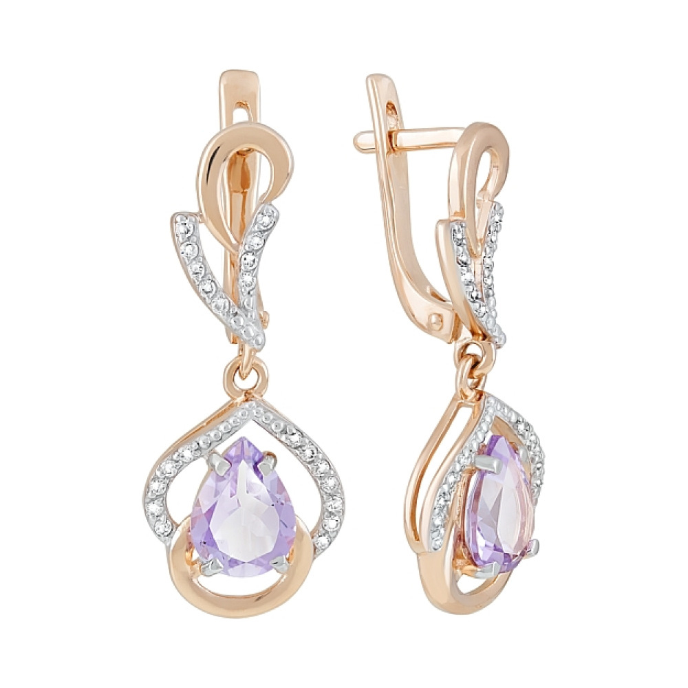 Золотые серьги с аметистом и фианитом № 120879
