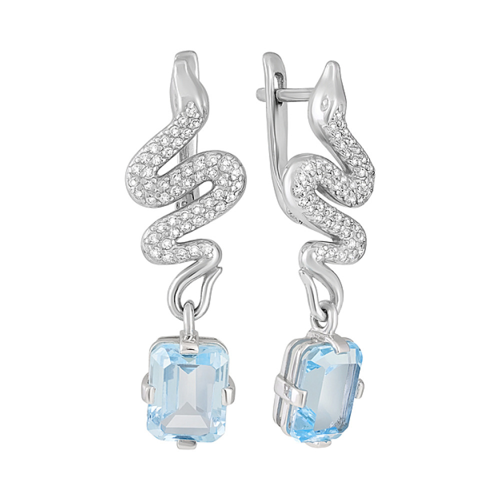 Серебряные серьги с топазом и фианитом № 128134