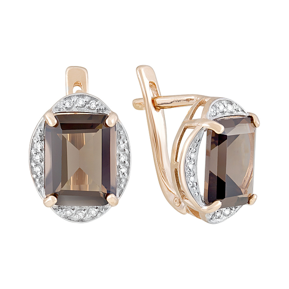 Золотые серьги с раухтопазом и фианитом № 126564