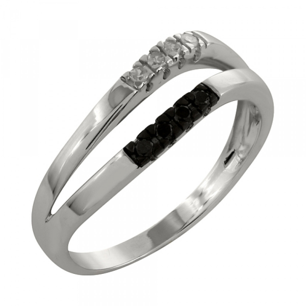 Золотое кольцо с чёрным и белым бриллиантами № 99870