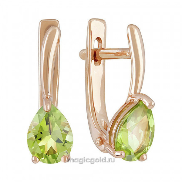 Золотые серьги с хризолитом № 139099