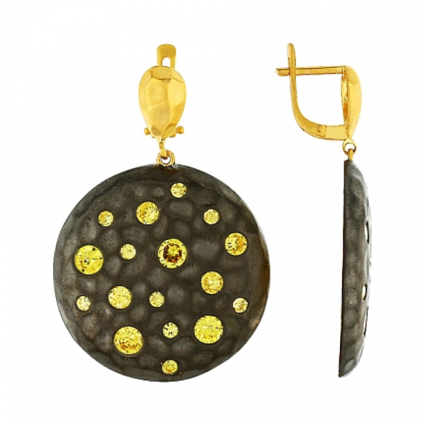 Серебряные серьги с фианитом и золотым покрытием № 83343