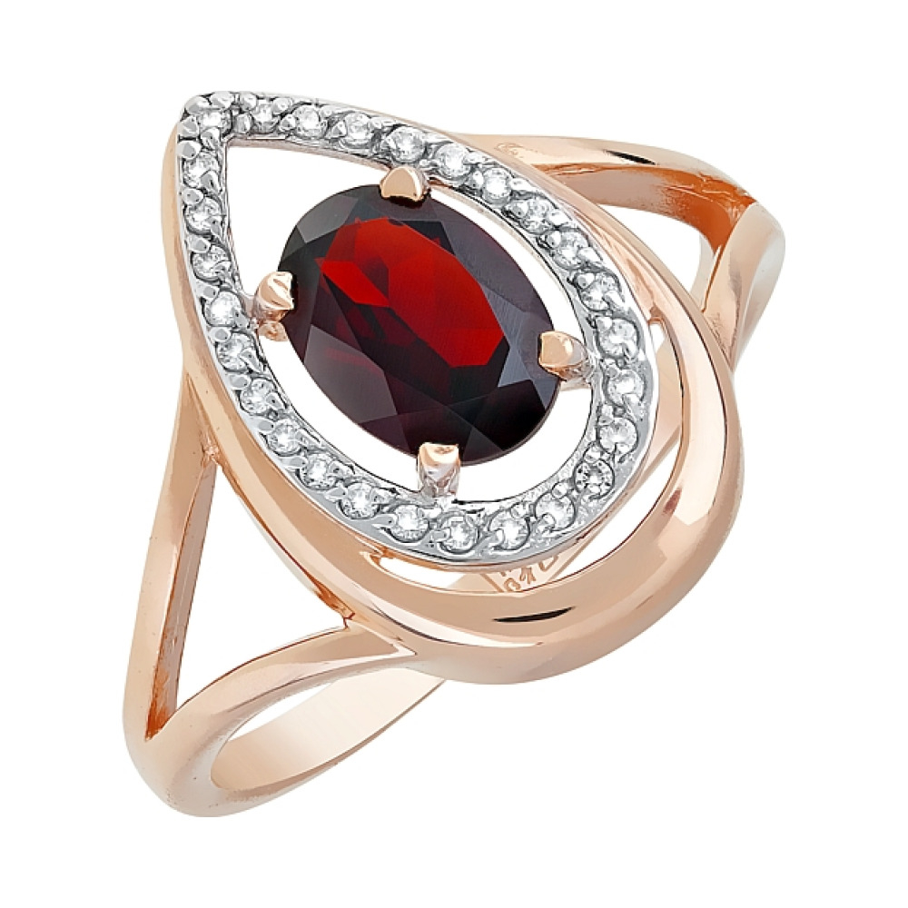Золотое кольцо с гранатом и фианитом № 119306