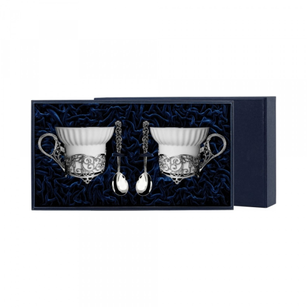 Серебряная чайная пара «Зимние узоры»