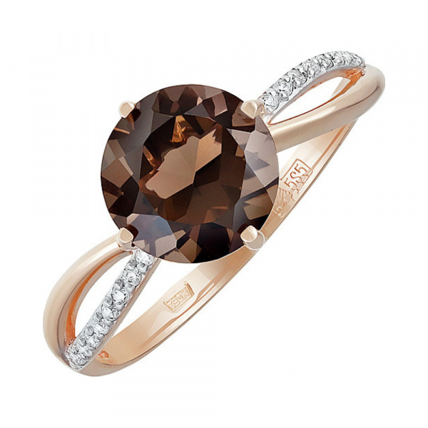 Золотое кольцо с раухтопазом и фианитом № 137538