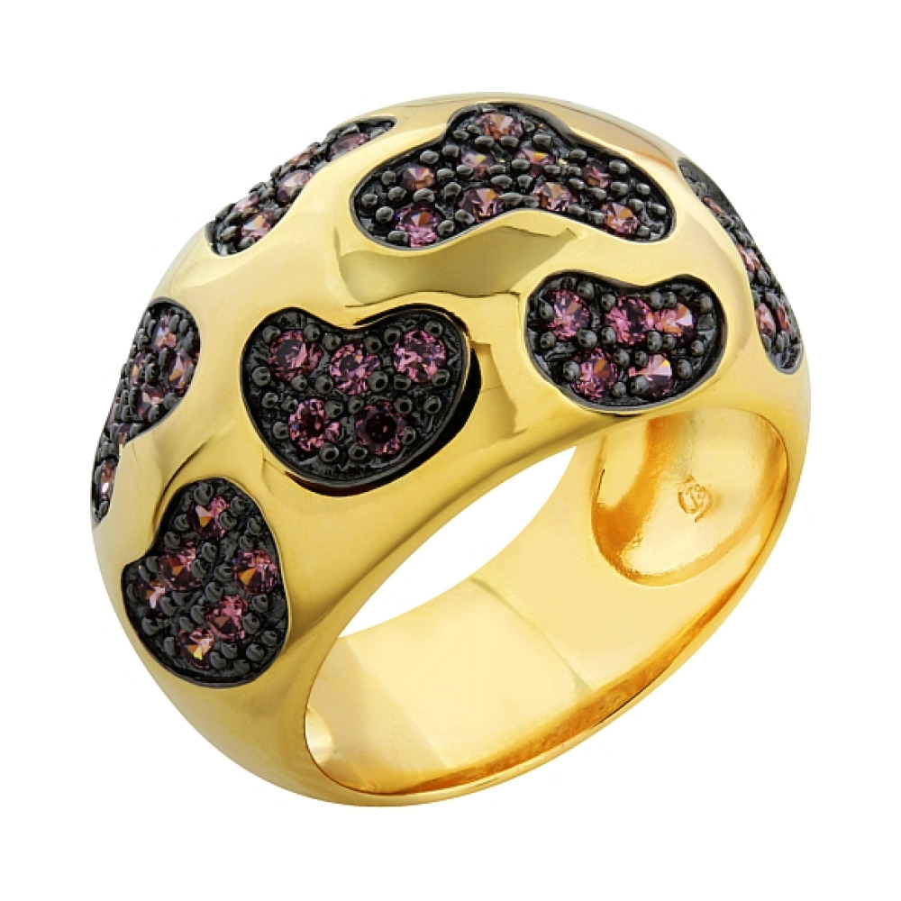 Серебряное кольцо с фианитом и золотым покрытием № 80534