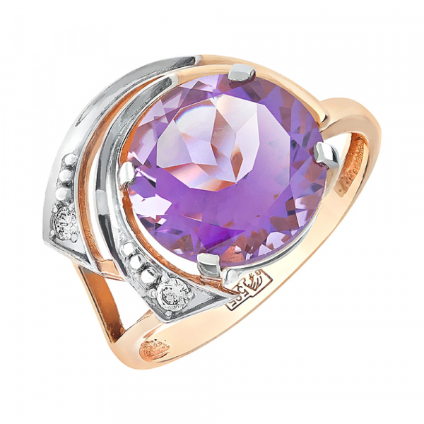 Золотое кольцо с аметистом и фианитом № 95054
