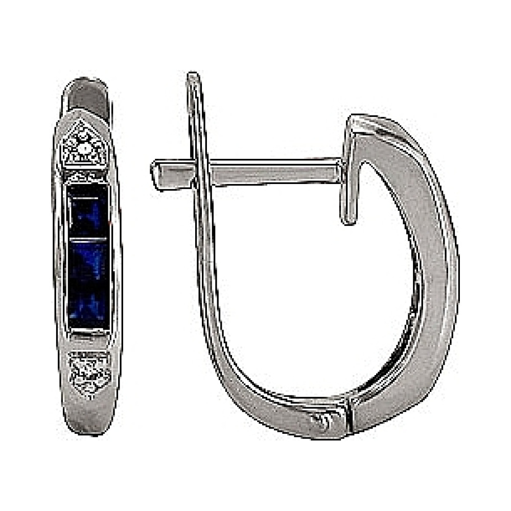 Серьги с бриллиантом и сапфиром № 75317