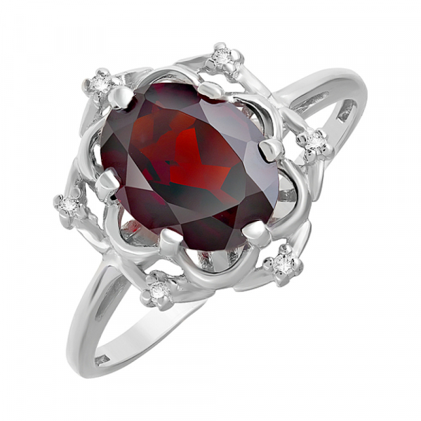 Серебряное кольцо с гранатом и фианитом № 123225