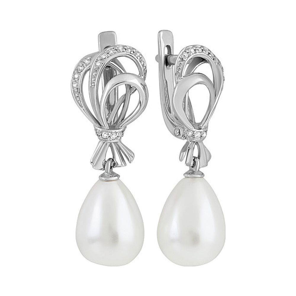 Серебряные серьги с перламутровым жемчугом и фианитом № 137337