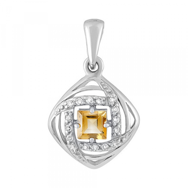 Серебряная подвеска с цитрином и фианитом № 132112