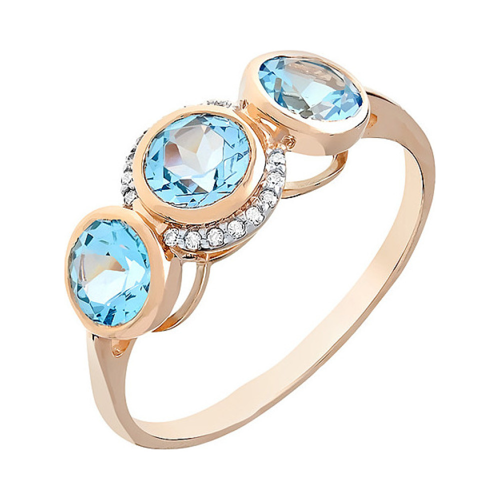 Золотое кольцо с топазом и фианитами № 110548