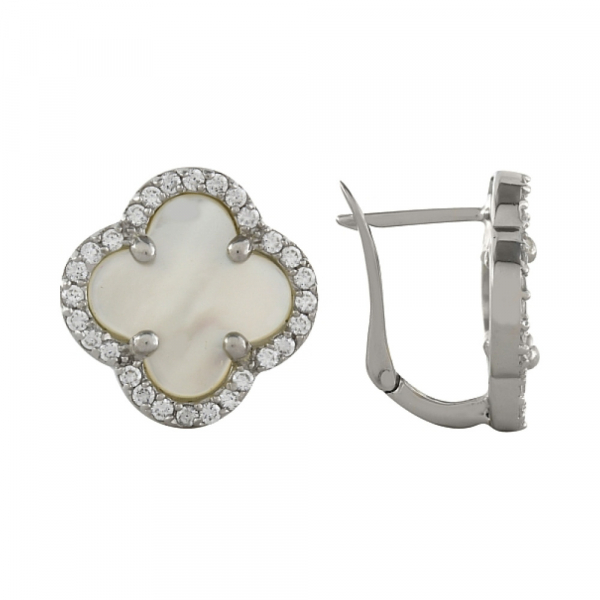 Серебряные серьги с перламутром и фианитами № 99480