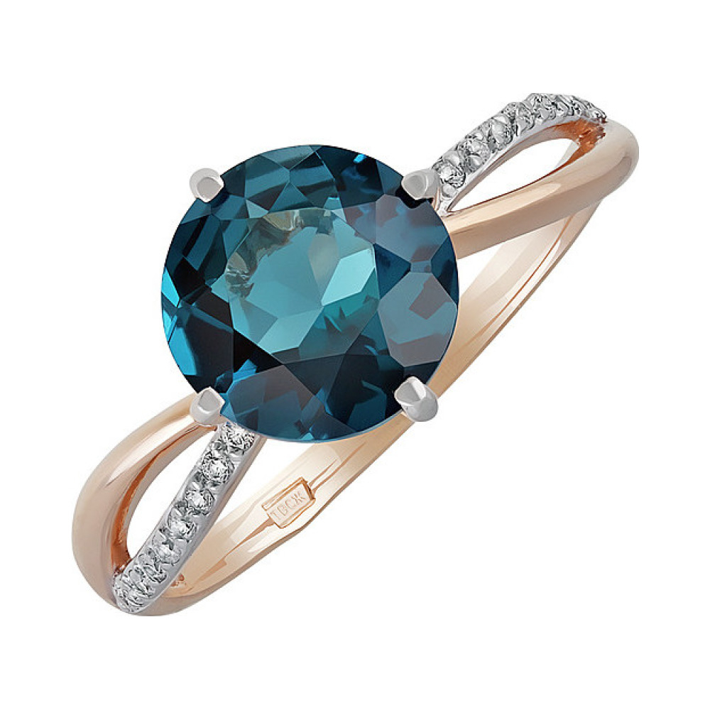 Золотое кольцо с топазом и фианитом № 137516