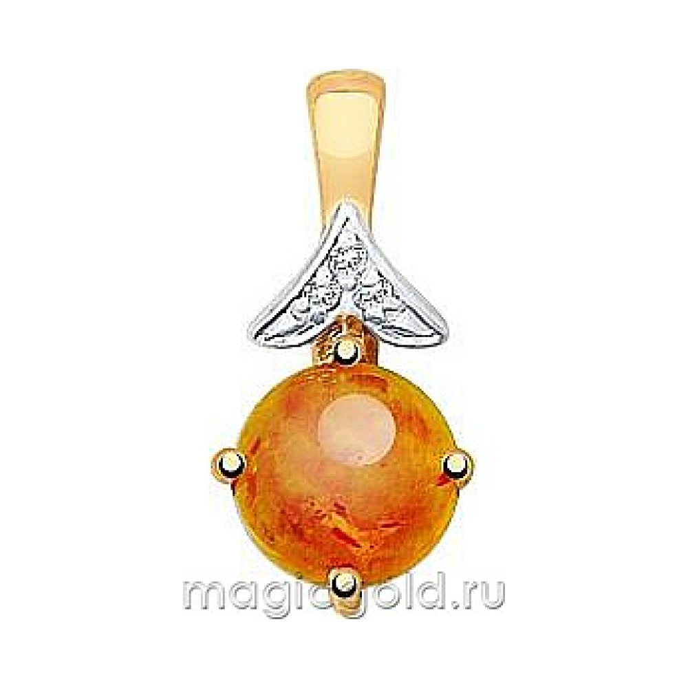 Золотая подвеска с янтарем и фианитом № 167116