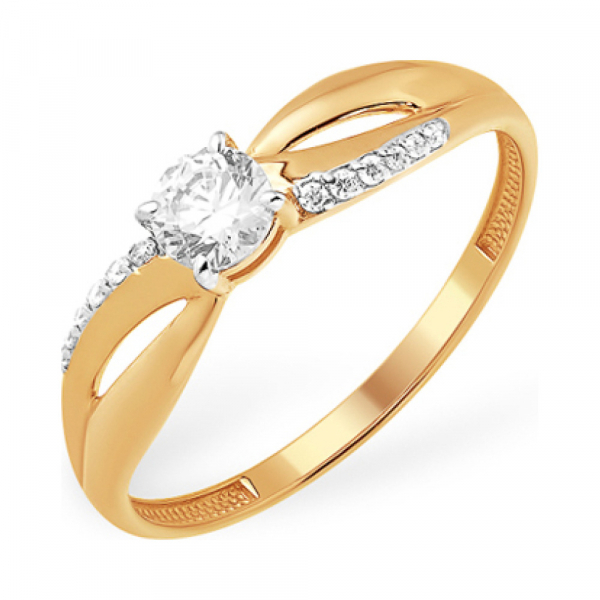 Золотое кольцо с кристаллом swarovski и фианитом № 141932