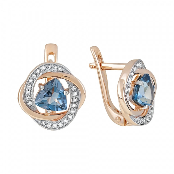 Золотые серьги с топазом и фианитом № 119421