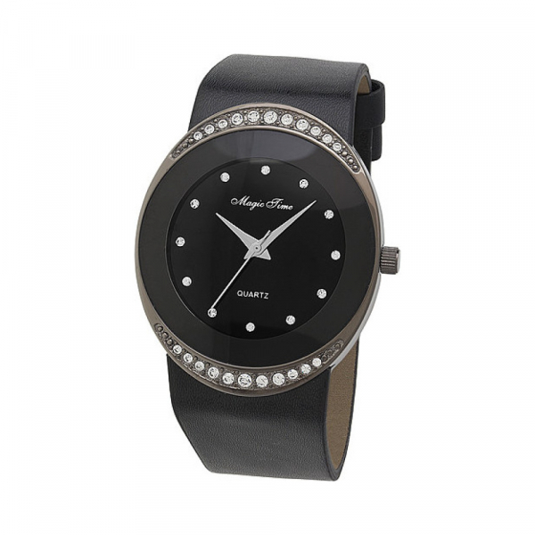 Часы кварцевые Magic Time с фианитами на корич. ремешке № 117236