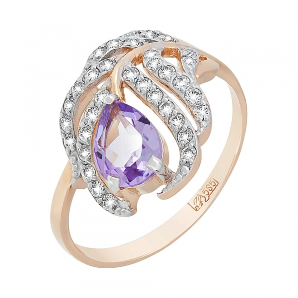 Золотое кольцо с аметистом и фианитом № 117474