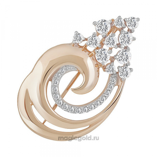 Золотая брошь с фианитами № 155756