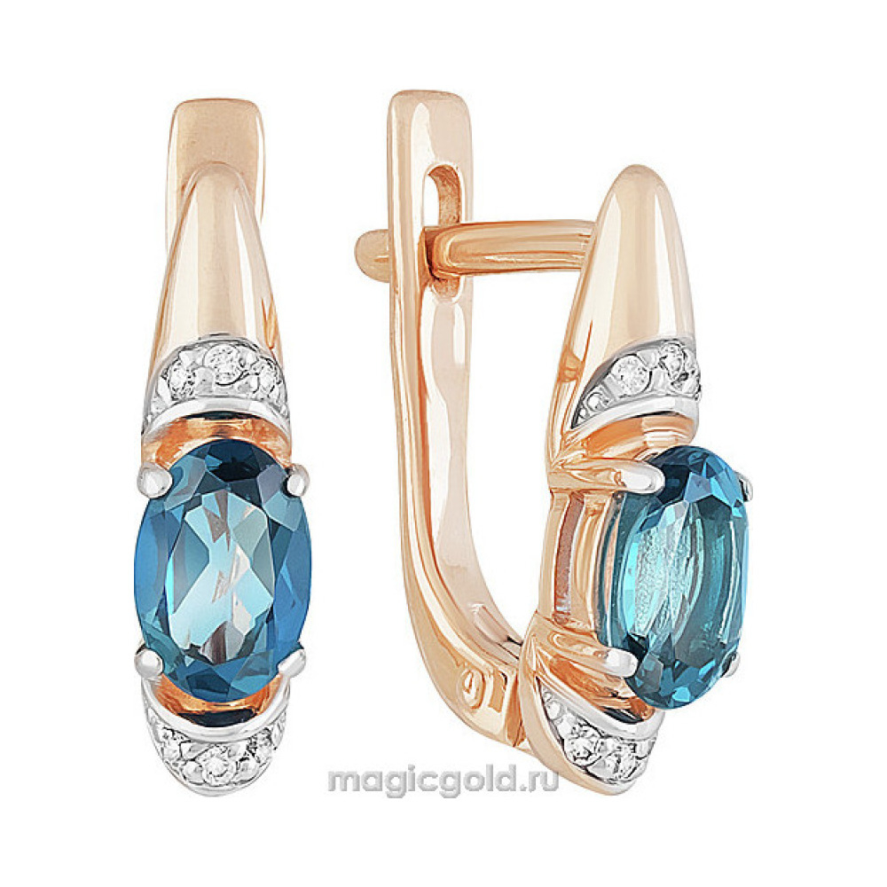 Золотые серьги с топазом и фианитом № 142216
