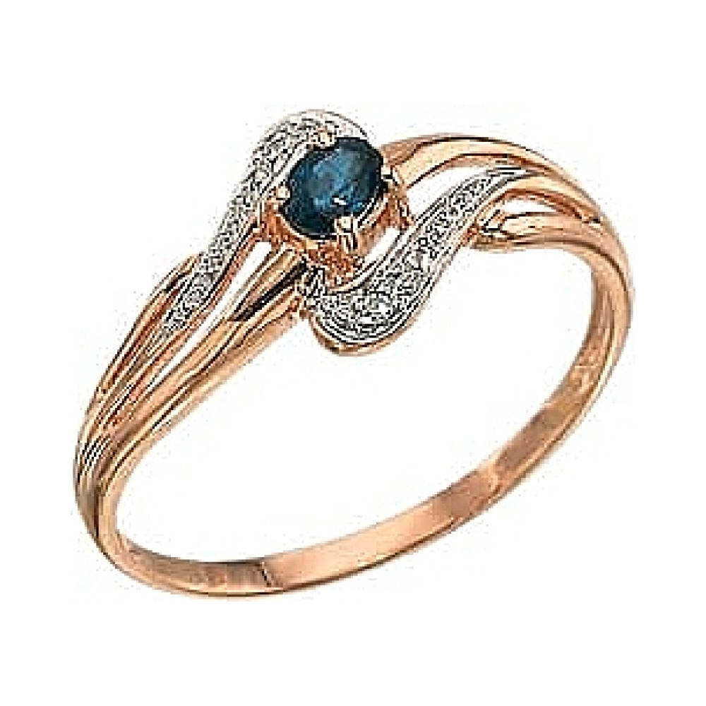 Золотое кольцо с бриллиантом и сапфиром № 3252