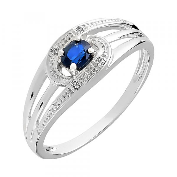 Золотое кольцо с бриллиантом и сапфиром № 97795