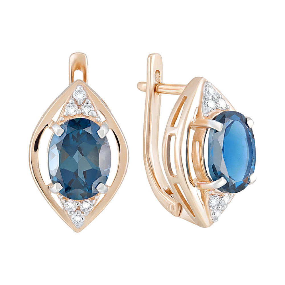 Золотые серьги с топазом и фианитом № 122846