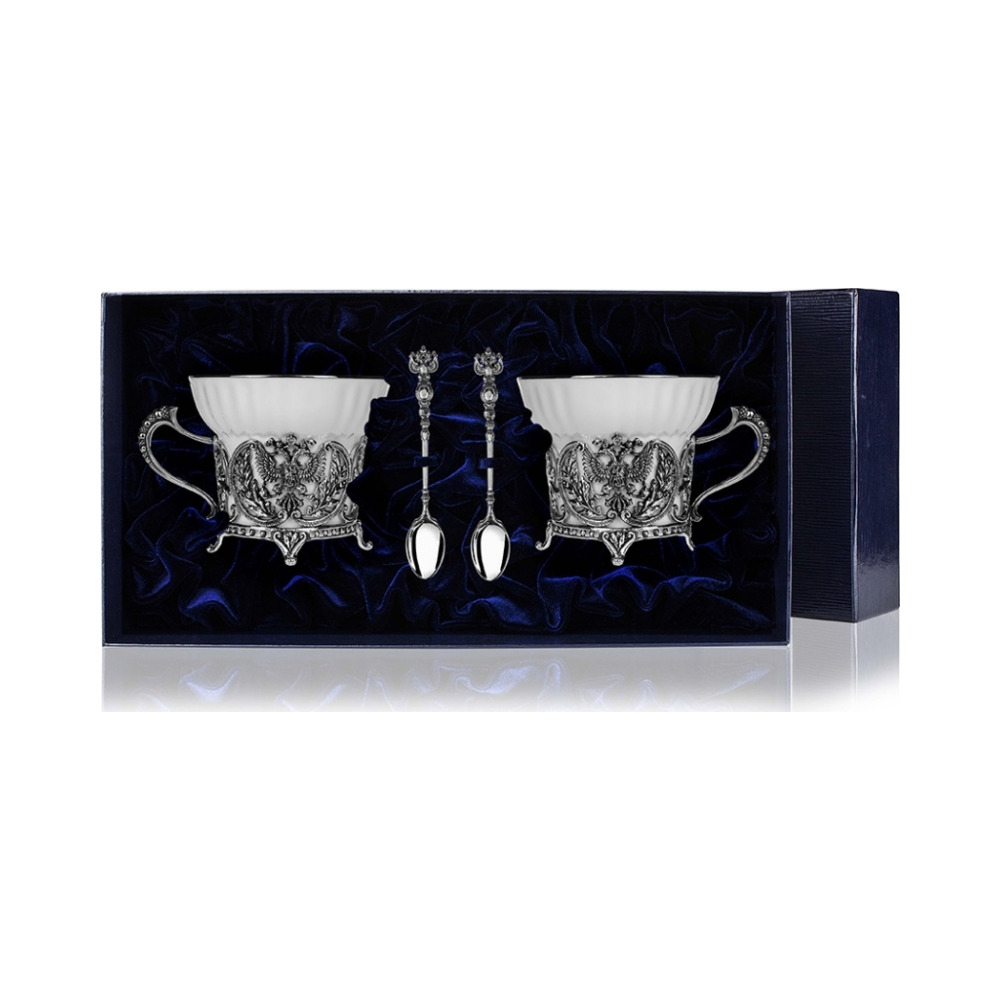 Набор для чая «Герб» с чернением + ложки «Герб» (4 предмета)