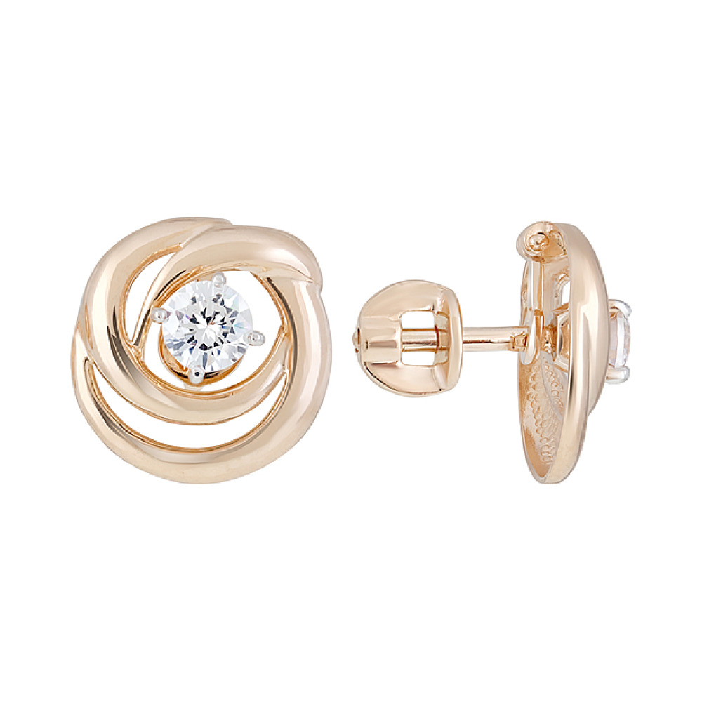 Золотые серьги с фианитом № 129103