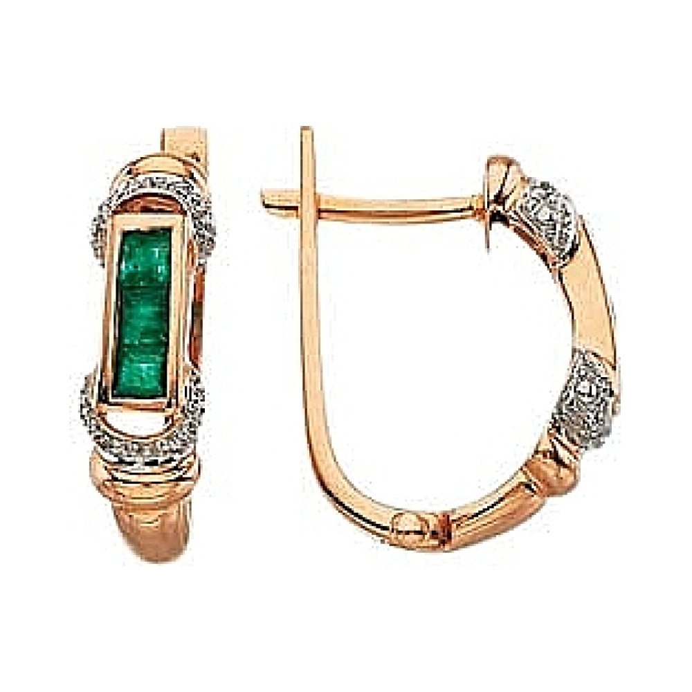 Золотые серьги с бриллиантом и изумрудом № 3470