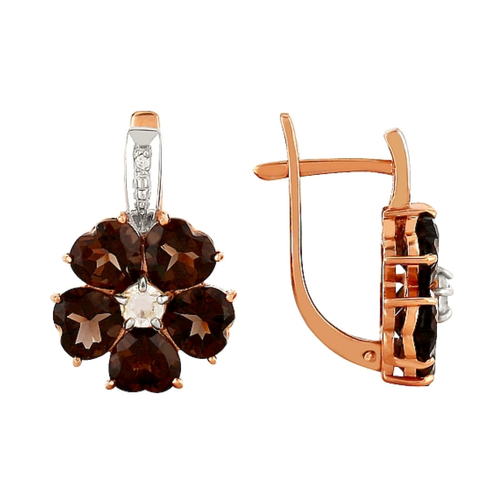 Золотые серьги с раухтопазом и фианитом № 81176