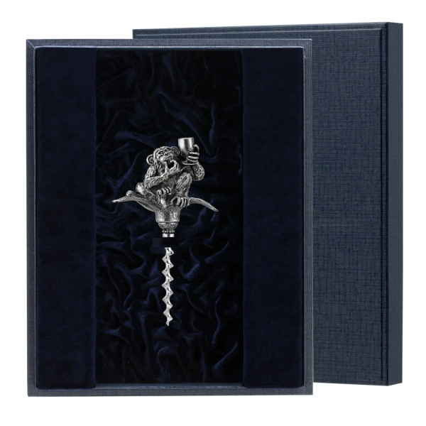 Штопор Обезьяна с черением в футляре из серебра 925 пробы