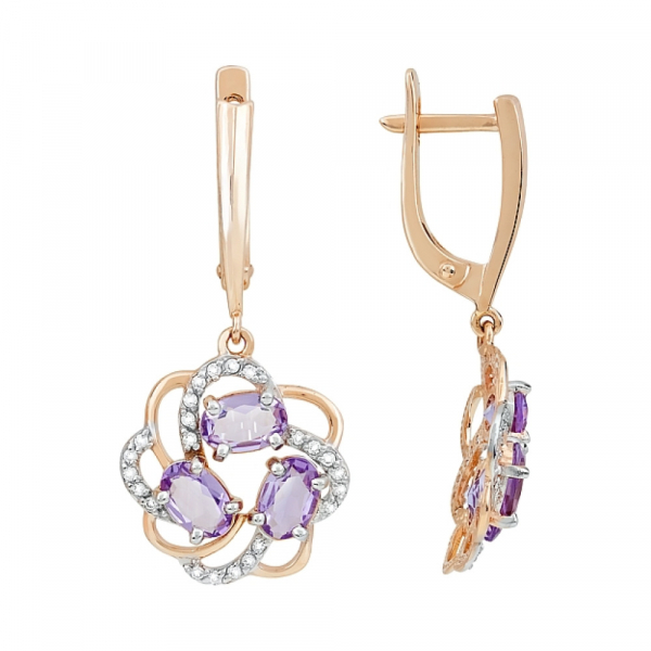 Золотые серьги с аметистом и фианитом № 116618