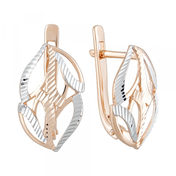 Золотые серьги без камня с алмазкой № 124755