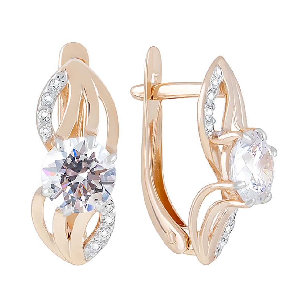 Золотые серьги с кристаллами swarovski № 122272