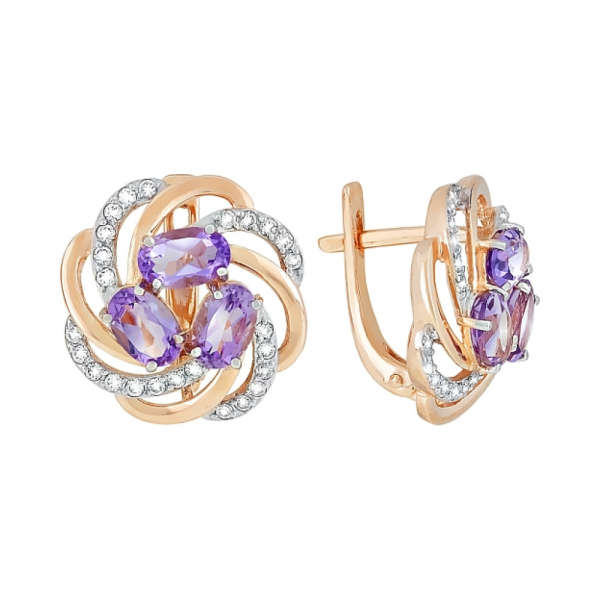 Золотые серьги с аметистом и фианитом № 118030